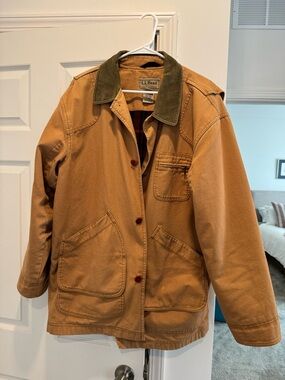 L.L. Bean Tan Canvas Field Coat with Olive Corduroy Collar